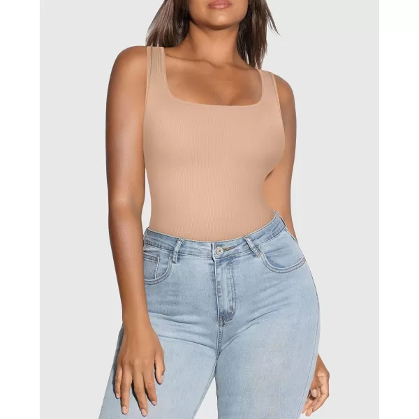 Built-in Bra Bodysuits for Women Sleeveless Ribbed Thong Bodysuit Summer Going Out Tank Tops