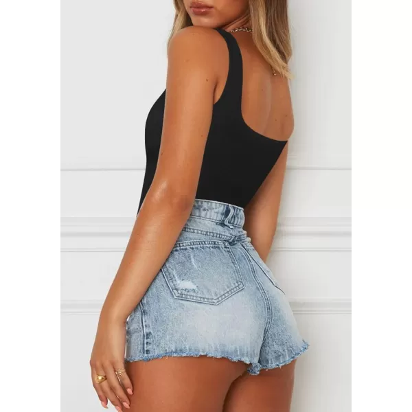 Built-in Bra Bodysuits for Women Sleeveless Ribbed Thong Bodysuit Summer Going Out Tank Tops