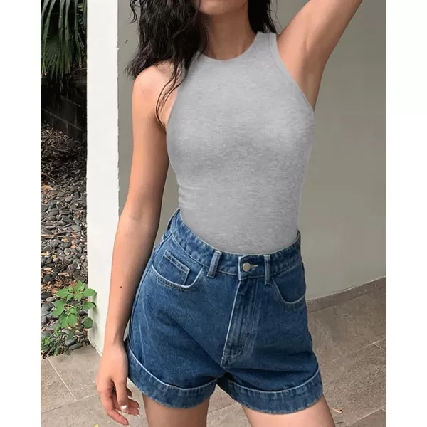 Built-in Bra Bodysuits for Women Sleeveless Ribbed Thong Bodysuit Summer Going Out Tank Tops