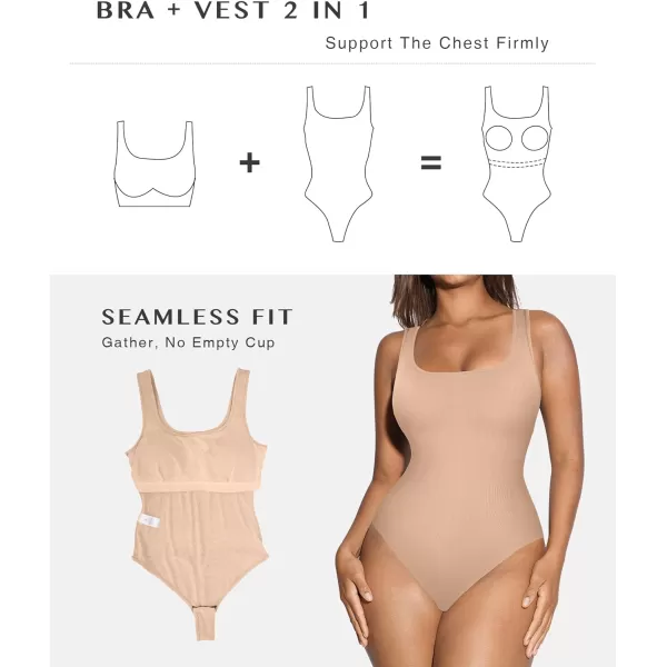 Built-in Bra Bodysuits for Women Sleeveless Ribbed Thong Bodysuit Summer Going Out Tank Tops