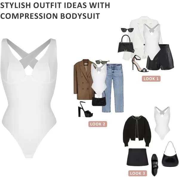 Deep V Neck Bodysuits for Women Tummy Control Body Shaper Sleeveless Cross Back Tank Tops Body Suits Thong