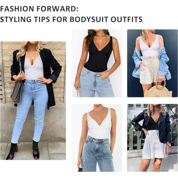 Deep V Neck Bodysuits for Women Tummy Control Body Shaper Sleeveless Cross Back Tank Tops Body Suits Thong