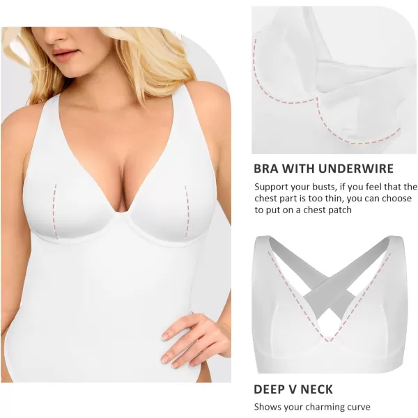 Deep V Neck Bodysuits for Women Tummy Control Body Shaper Sleeveless Cross Back Tank Tops Body Suits Thong