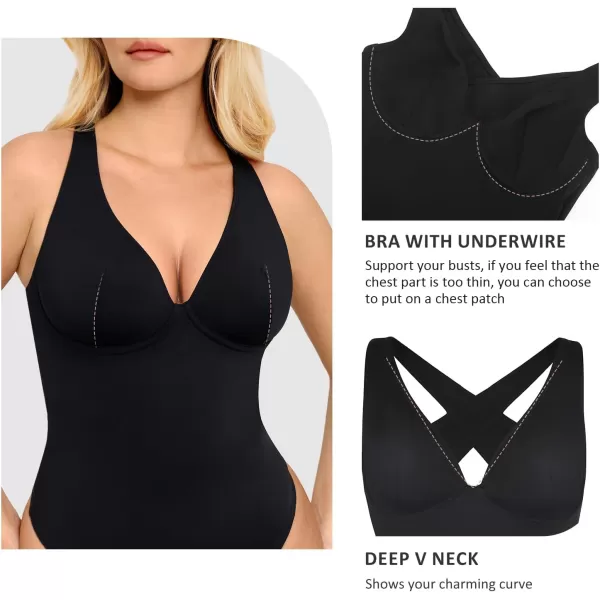 Deep V Neck Bodysuits for Women Tummy Control Body Shaper Sleeveless Cross Back Tank Tops Body Suits Thong