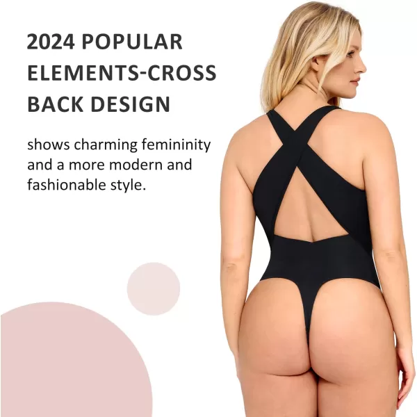 Deep V Neck Bodysuits for Women Tummy Control Body Shaper Sleeveless Cross Back Tank Tops Body Suits Thong