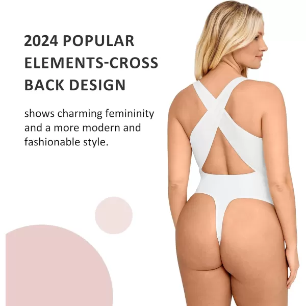 Deep V Neck Bodysuits for Women Tummy Control Body Shaper Sleeveless Cross Back Tank Tops Body Suits Thong