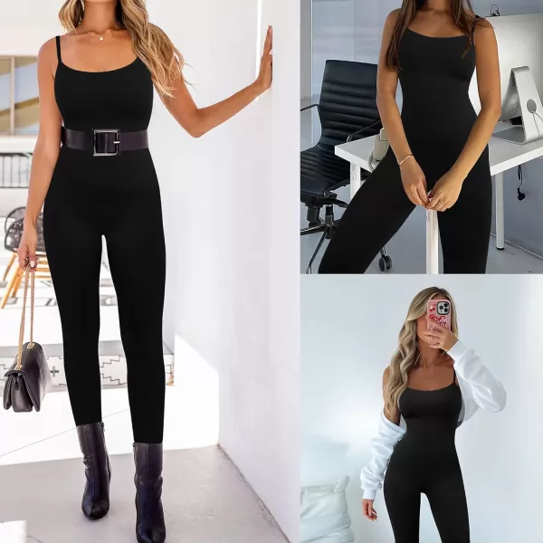 Jumpsuits for Women One Piece Spaghetti Straps Scoop Neck Bodycon Seamless Ribbed Casual Workout Romper Playsuit