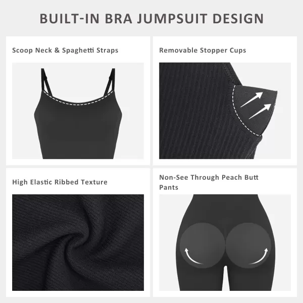 Jumpsuits for Women One Piece Spaghetti Straps Scoop Neck Bodycon Seamless Ribbed Casual Workout Romper Playsuit
