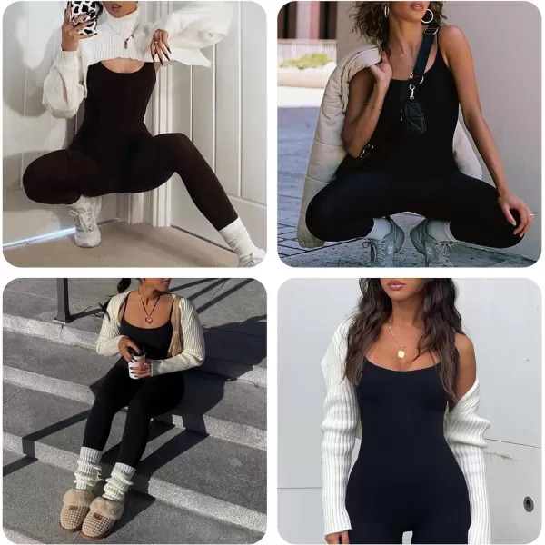 Jumpsuits for Women One Piece Spaghetti Straps Scoop Neck Bodycon Seamless Ribbed Casual Workout Romper Playsuit