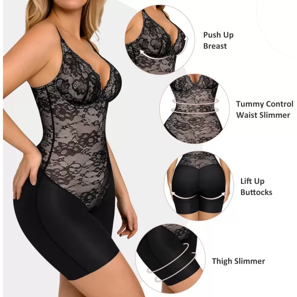 Lace Bodysuit for Women Tummy Control Shapewear Bodysuit Tops V Neck Corset Body Suit Mid Thigh Body Shaper