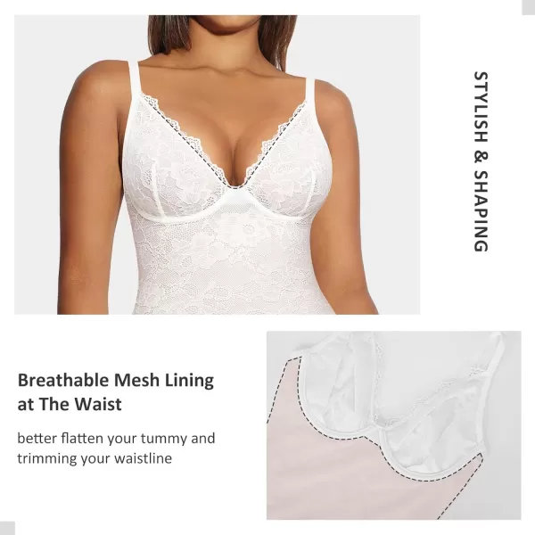 Lace Bodysuit for Women Tummy Control Shapewear Bodysuit Tops V Neck Corset Body Suit Mid Thigh Body Shaper