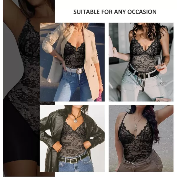 Lace Bodysuit for Women Tummy Control Shapewear Bodysuit Tops V Neck Corset Body Suit Mid Thigh Body Shaper