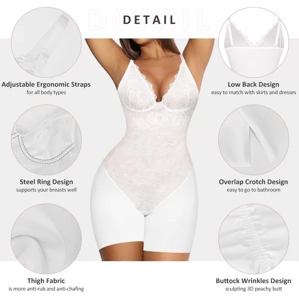Lace Bodysuit for Women Tummy Control Shapewear Bodysuit Tops V Neck Corset Body Suit Mid Thigh Body Shaper