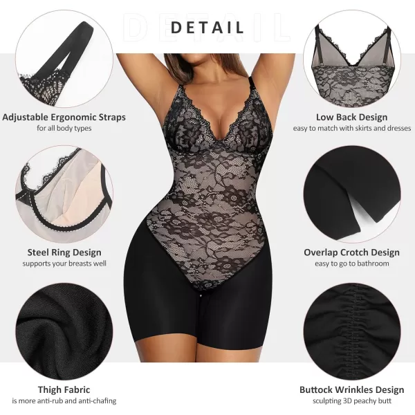 Lace Bodysuit for Women Tummy Control Shapewear Bodysuit Tops V Neck Corset Body Suit Mid Thigh Body Shaper