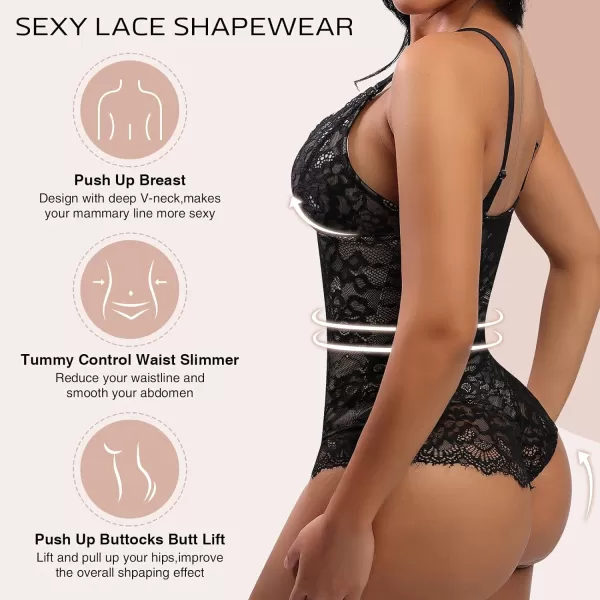 Lace Bodysuit for Women Tummy Control Shapewear V-Neck Sleeveless Tops Backless Camisole Jumpsuit