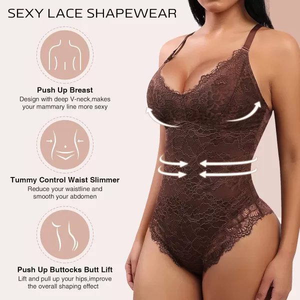 Lace Bodysuit for Women Tummy Control Shapewear V-Neck Sleeveless Tops Backless Camisole Jumpsuit