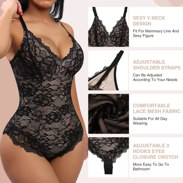 Lace Bodysuit for Women Tummy Control Shapewear V-Neck Sleeveless Tops Backless Camisole Jumpsuit