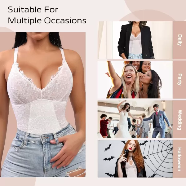 Lace Bodysuit for Women Tummy Control Shapewear V-Neck Sleeveless Tops Backless Camisole Jumpsuit