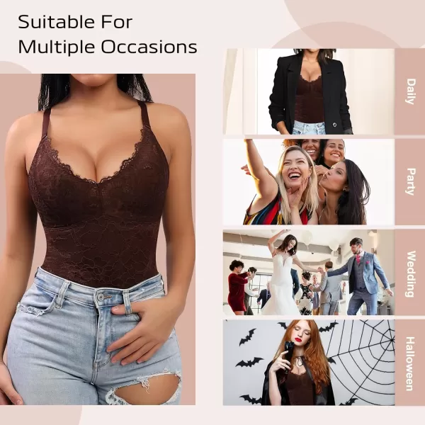 Lace Bodysuit for Women Tummy Control Shapewear V-Neck Sleeveless Tops Backless Camisole Jumpsuit