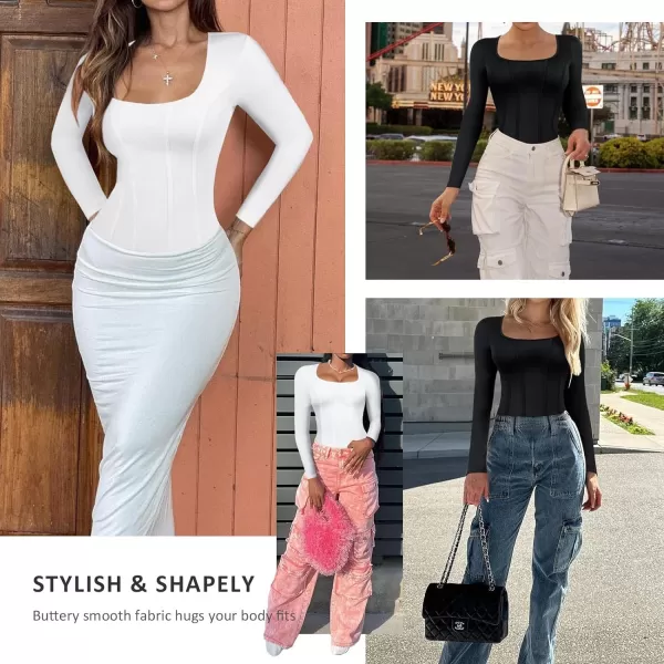 Long Sleeve Bodysuit for Women Tummy Control Thong Tops Square Neck Body Suit Short Sleeve Going Out Bodysuits