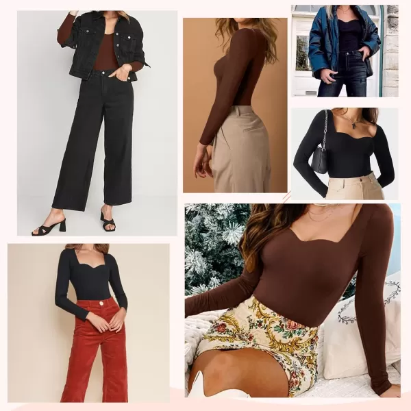 Long Sleeve Bodysuits for Women Body Suit Tummy Control Thong Shapewear Bodysuit Square Deep V Neck Tops 2024