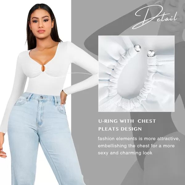 Long Sleeve Bodysuits for Women Body Suit Tummy Control Thong Shapewear Bodysuit Square Deep V Neck Tops 2024