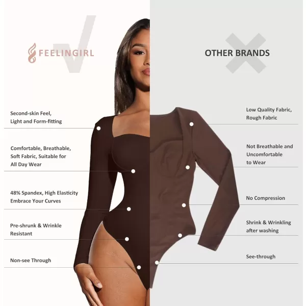 Long Sleeve Bodysuits for Women Body Suit Tummy Control Thong Shapewear Bodysuit Square Deep V Neck Tops 2024