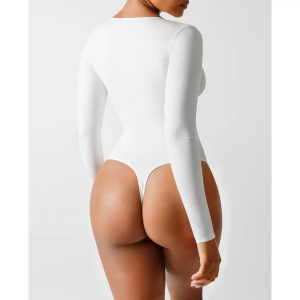 Long Sleeve Bodysuits for Women Body Suit Tummy Control Thong Shapewear Bodysuit Square Deep V Neck Tops 2024