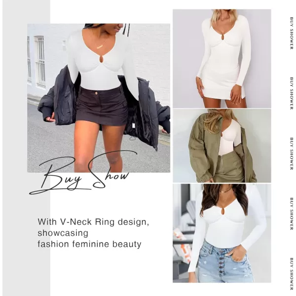 Long Sleeve Bodysuits for Women Body Suit Tummy Control Thong Shapewear Bodysuit Square Deep V Neck Tops 2024