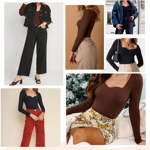 Long Sleeve Bodysuits for Women Body Suit Tummy Control Thong Shapewear Bodysuit Square Deep V Neck Tops 2024