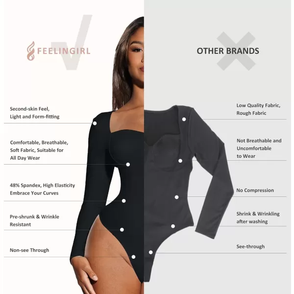 Long Sleeve Bodysuits for Women Body Suit Tummy Control Thong Shapewear Bodysuit Square Deep V Neck Tops 2024
