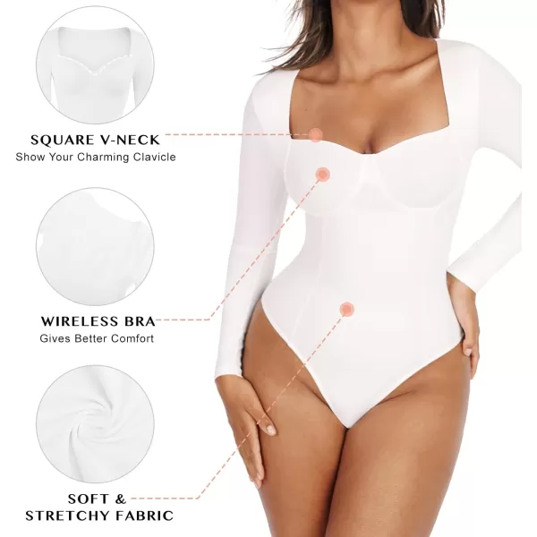 Long Sleeve Bodysuits for Women Body Suit Tummy Control Thong Shapewear Bodysuit Square Deep V Neck Tops 2024
