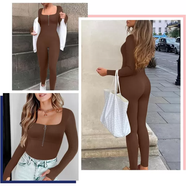Long Sleeve Jumpsuits For Women One Piece Tummy Control Ribbed Full Body Romper Unitard for Yoga/Workout2024