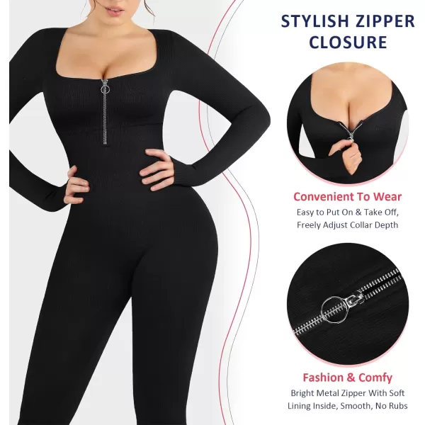 Long Sleeve Jumpsuits For Women One Piece Tummy Control Ribbed Full Body Romper Unitard for Yoga/Workout2024