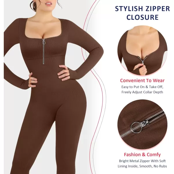 Long Sleeve Jumpsuits For Women One Piece Tummy Control Ribbed Full Body Romper Unitard for Yoga/Workout2024