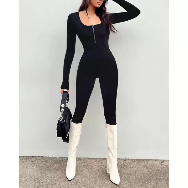 Long Sleeve Jumpsuits For Women One Piece Tummy Control Ribbed Full Body Romper Unitard for Yoga/Workout2024
