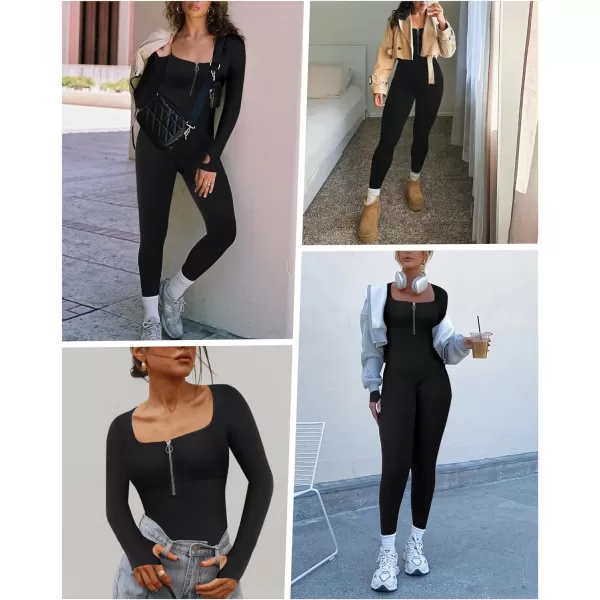 Long Sleeve Jumpsuits For Women One Piece Tummy Control Ribbed Full Body Romper Unitard for Yoga/Workout2024