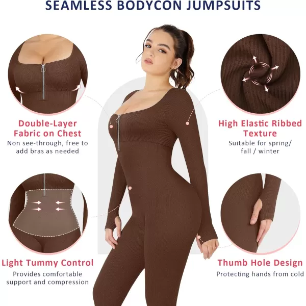 Long Sleeve Jumpsuits For Women One Piece Tummy Control Ribbed Full Body Romper Unitard for Yoga/Workout2024