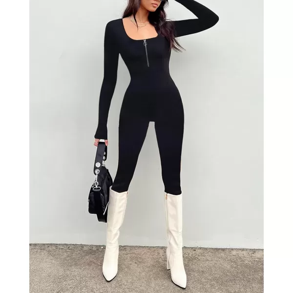 Long Sleeve Jumpsuits For Women One Piece Tummy Control Ribbed Full Body Romper Unitard for Yoga/Workout2024