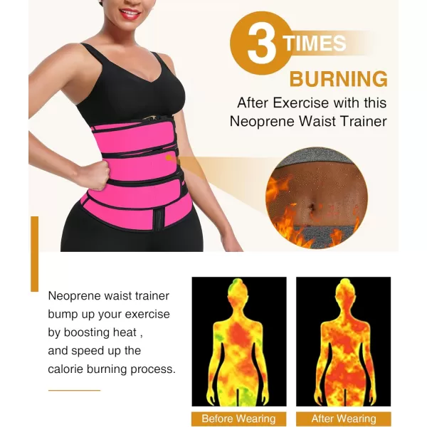 Neoprene Waist Trainer for Women 3 Straps Tummy Control Workout Corset Cincher Long Torso Trimmer Sauna Belt-7 Steel Bones)