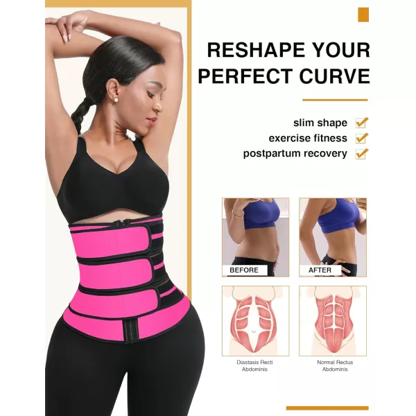 Neoprene Waist Trainer for Women 3 Straps Tummy Control Workout Corset Cincher Long Torso Trimmer Sauna Belt-7 Steel Bones)