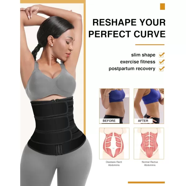 Neoprene Waist Trainer for Women 3 Straps Tummy Control Workout Corset Cincher Long Torso Trimmer Sauna Belt-7 Steel Bones)