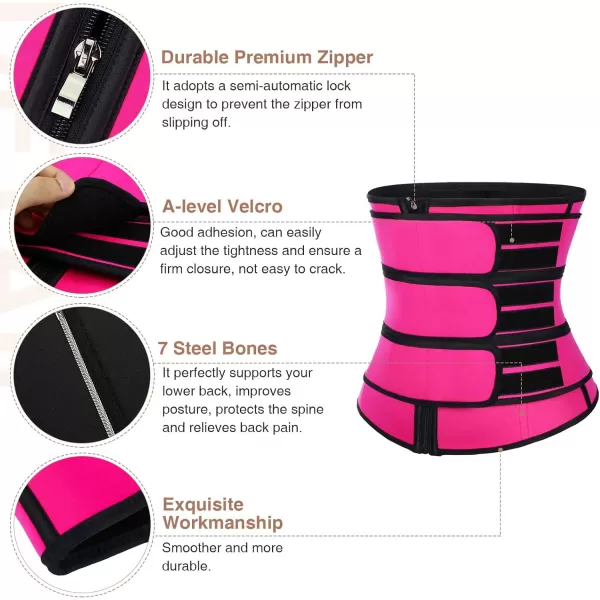 Neoprene Waist Trainer for Women 3 Straps Tummy Control Workout Corset Cincher Long Torso Trimmer Sauna Belt-7 Steel Bones)