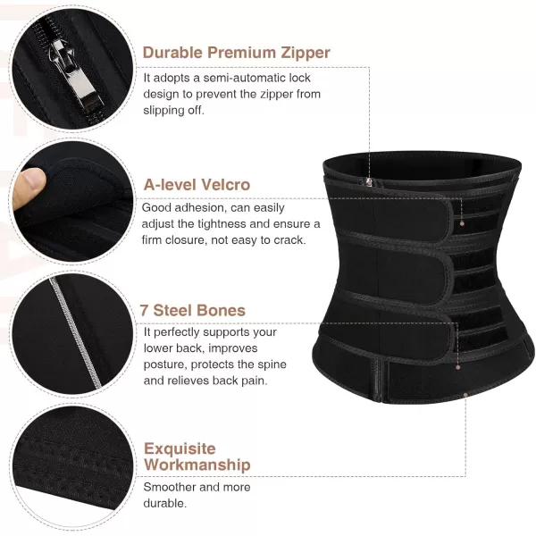 Neoprene Waist Trainer for Women 3 Straps Tummy Control Workout Corset Cincher Long Torso Trimmer Sauna Belt-7 Steel Bones)