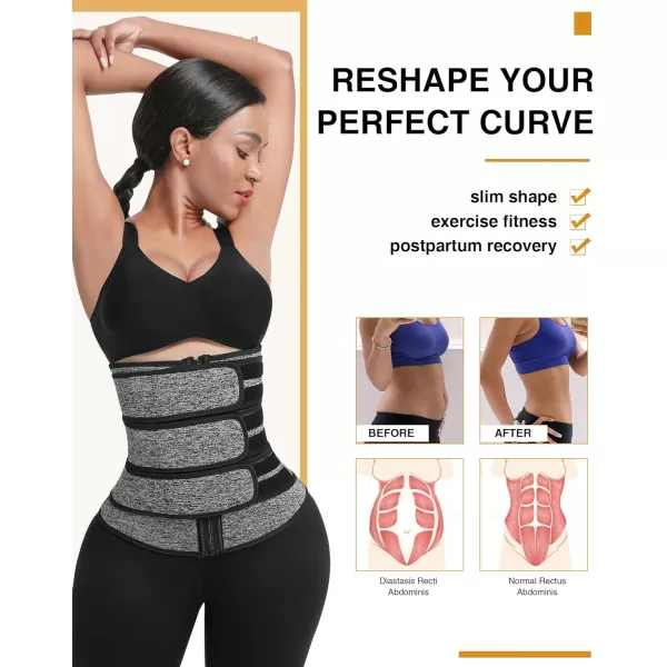 Neoprene Waist Trainer for Women 3 Straps Tummy Control Workout Corset Cincher Long Torso Trimmer Sauna Belt-7 Steel Bones)