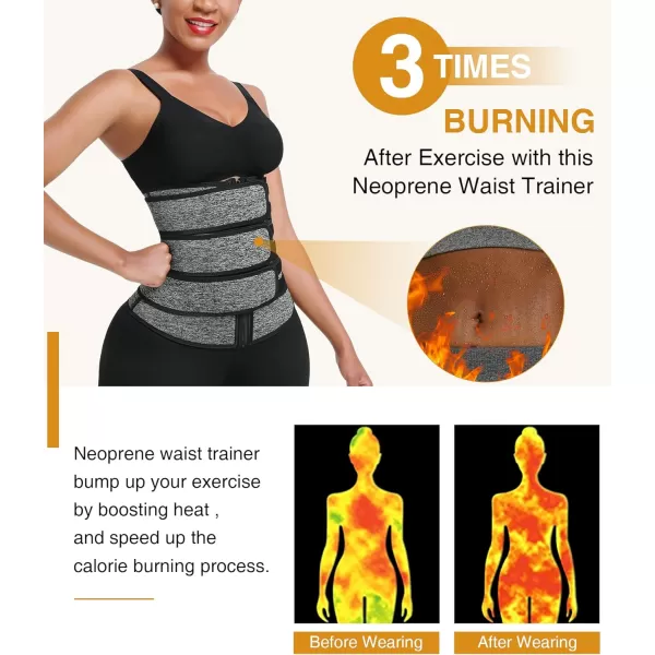 Neoprene Waist Trainer for Women 3 Straps Tummy Control Workout Corset Cincher Long Torso Trimmer Sauna Belt-7 Steel Bones)
