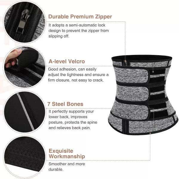 Neoprene Waist Trainer for Women 3 Straps Tummy Control Workout Corset Cincher Long Torso Trimmer Sauna Belt-7 Steel Bones)