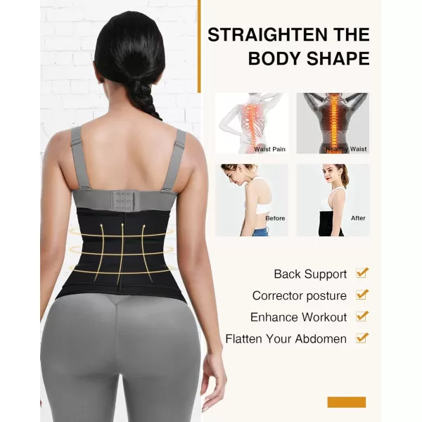 Neoprene Waist Trainer for Women 3 Straps Tummy Control Workout Corset Cincher Long Torso Trimmer Sauna Belt-7 Steel Bones)