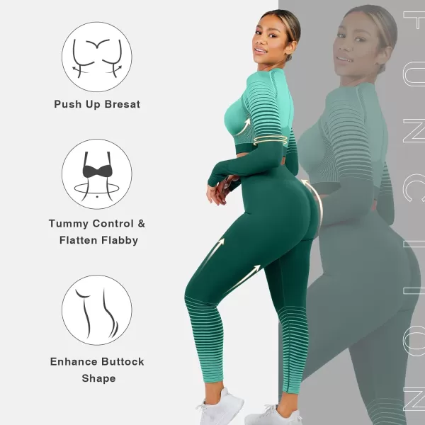 Seamless Workout Sets for Women 2 Piece Seamless Long Sleeve Crop Tops Ribbed Outfits High Waist Leggings