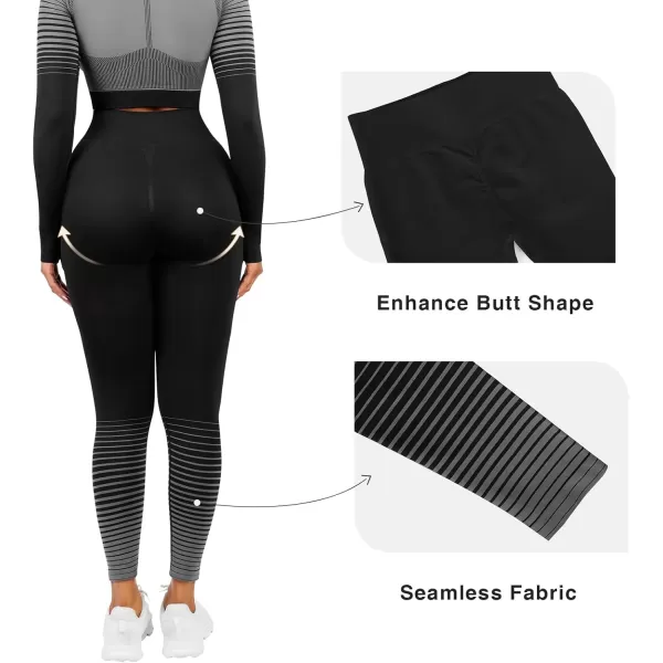 Seamless Workout Sets for Women 2 Piece Seamless Long Sleeve Crop Tops Ribbed Outfits High Waist Leggings